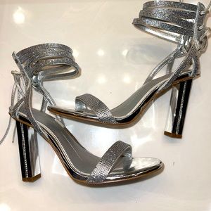 Practically new- worn once! Gianni Bini silver studded heels!